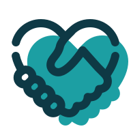 Cartoon handshake in form of love heart